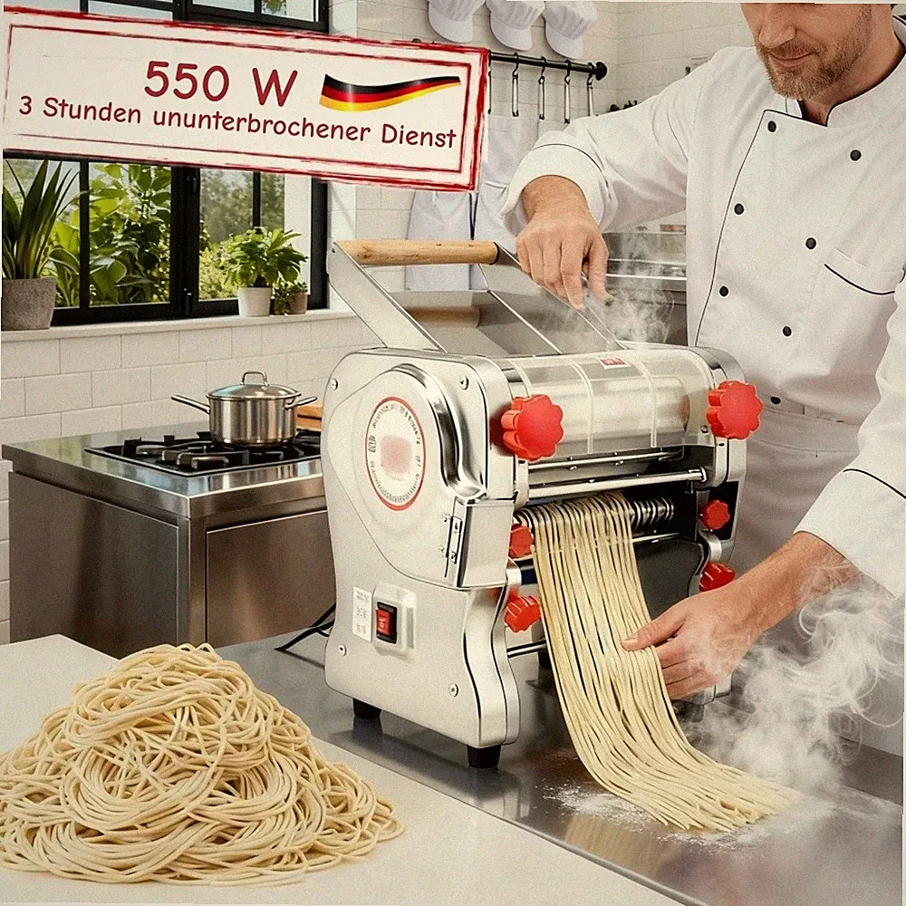 Elektrische Nudelmaschine Nudelstärken Einstellbar 550W Edelstahl Nudelpresse